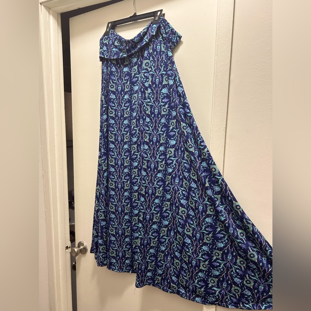 XL Blue and green floral maxi skirt